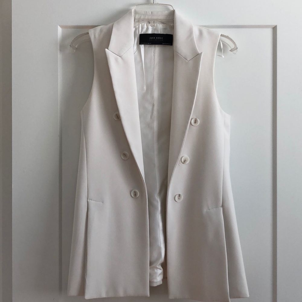 Zara White Long Tuxedo Vest